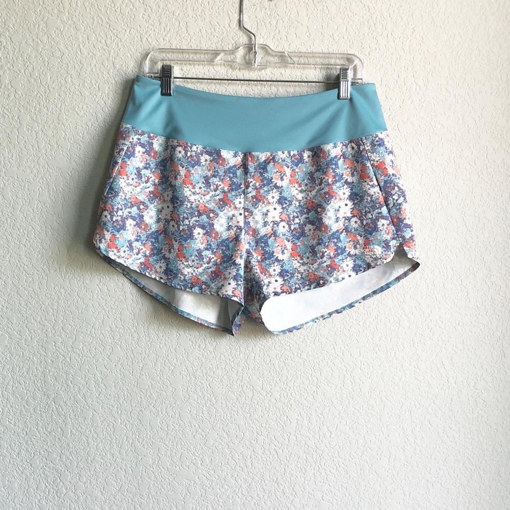 The North Face Arque Shorts Blue Floral Print Athletic Outdoor Large Wild Daisy